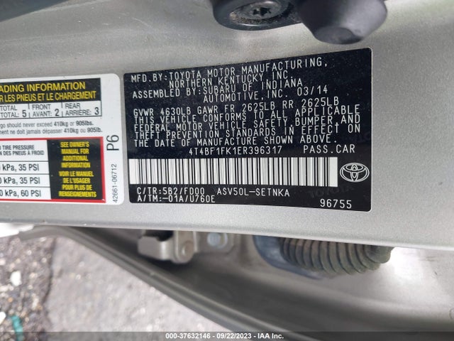Toyota Camry L/le/xle/se/se Sport 2014 4T4BF1FK1ER396317 Image 9