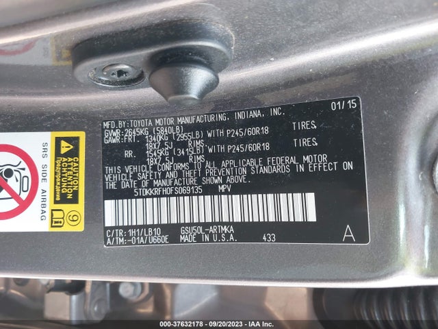 Toyota Highlander Xle 2015 5TDKKRFH0FS069135 Image 15