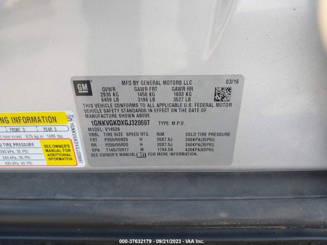 Chevrolet Traverse Lt 2016 1GNKVGKDXGJ320697 Image 9