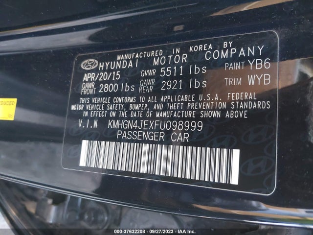 Hyundai Genesis 3.8l 2015 KMHGN4JEXFU098999 Image 15