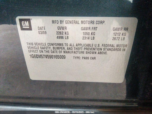 2009 CADILLAC CTS STANDARD VIN: 1G6DV57V590165009
