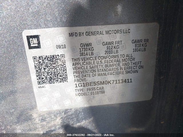 Chevrolet CRUZE LT 2019 1G1BE5SM0K7113411 Image 9