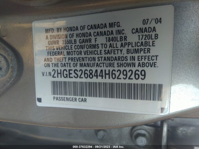 2004 HONDA CIVIC EX VIN: 2HGES26844H629269