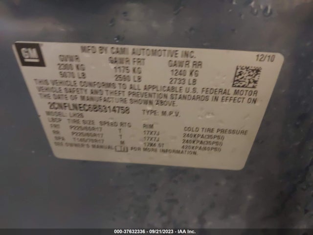 2011 CHEVROLET EQUINOX LT W/2LT VIN: 2CNFLNEC6B6314758