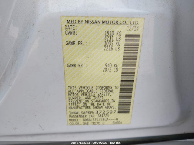 Nissan Altima 2.5 S 2015 1N4AL3AP8FN372597 Image 9