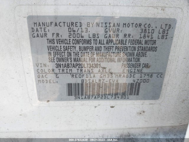 2013 NISSAN SENTRA SR VIN: 3N1AB7AP2DL734301