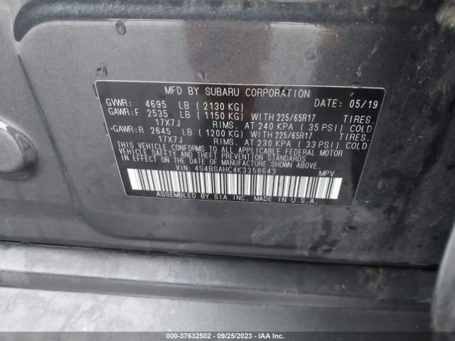 4S4BSAHC4K3358643 Subaru Outback Premium
