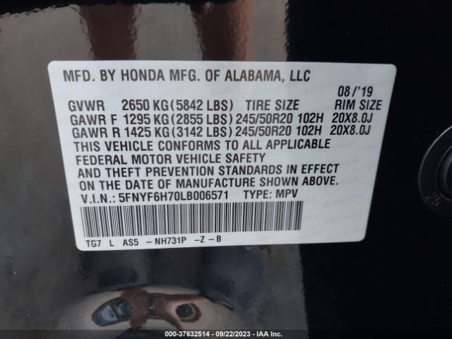 5FNYF6H70LB006571 Honda Pilot Black Edition