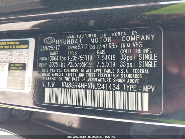 Hyundai Santa Fe Limited Ultimate 2017 KM8SR4HFXHU241434 Image 9