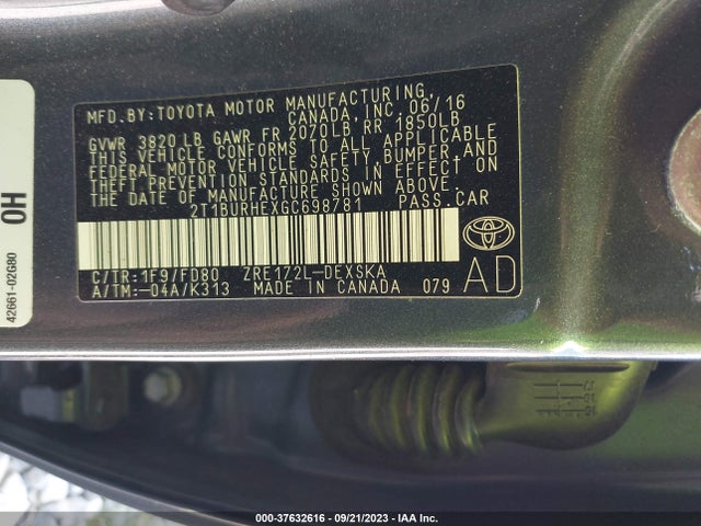 Toyota Corolla L/le/s/s Plus/le Plus 2016 2T1BURHEXGC698781 Image 9
