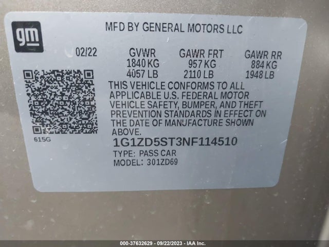 Chevrolet MALIBU LT 2022 1G1ZD5ST3NF114510 Image 9
