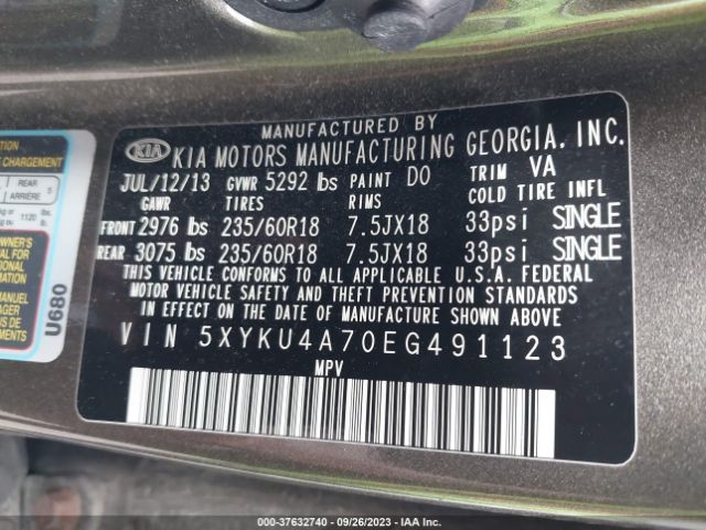 5XYKU4A70EG491123 KIA SORENTO EX