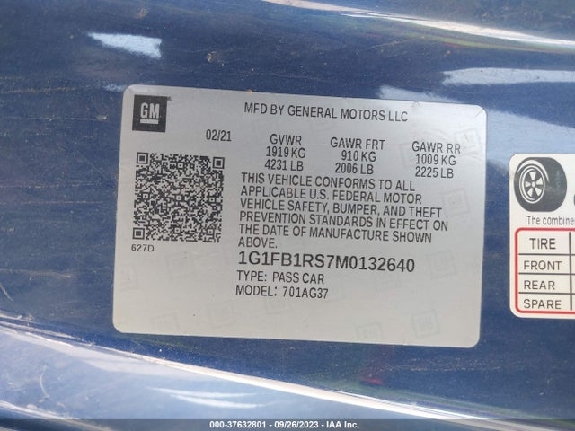 Chevrolet Camaro Rwd  1lt 2021 1G1FB1RS7M0132640 Image 9