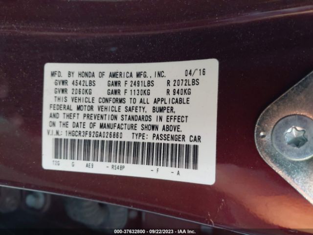 1HGCR3F92GA026860 Honda Accord Sedan Touring