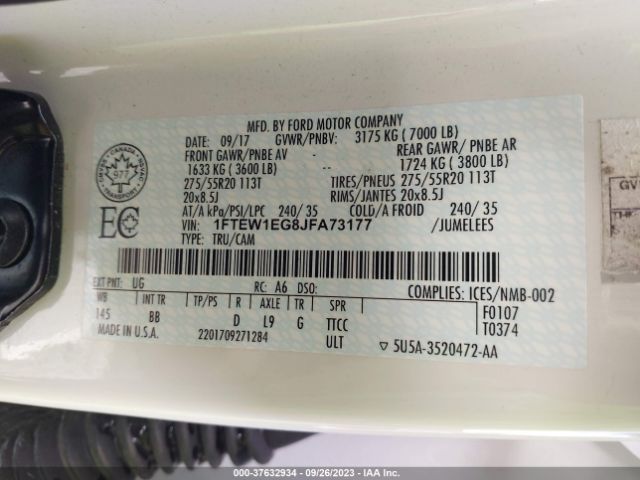 1FTEW1EG8JFA73177 Ford F-150 Xl/xlt/lariat