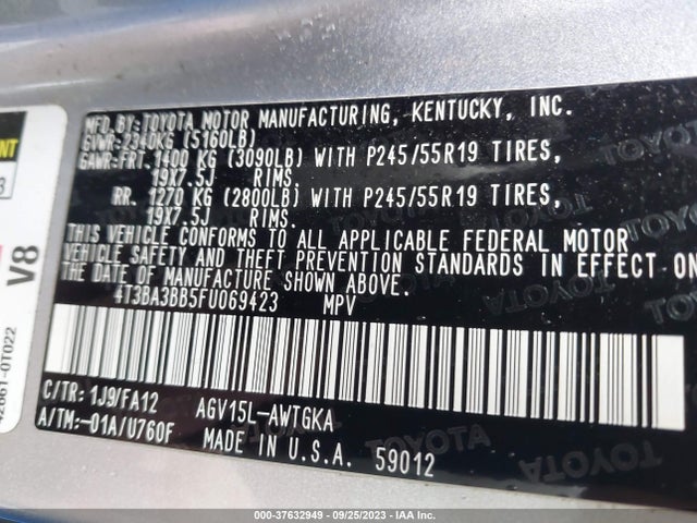 Toyota Venza Le/xle 2015 4T3BA3BB5FU069423 Image 9