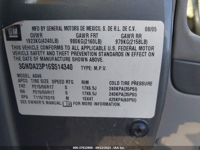 2006 CHEVROLET HHR LT VIN: 3GNDA23P16S514340