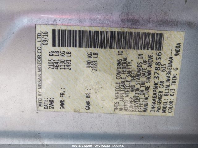 1N4AA6AP6HC378856 Nissan Maxima Sv/s/sl/sr/platinum