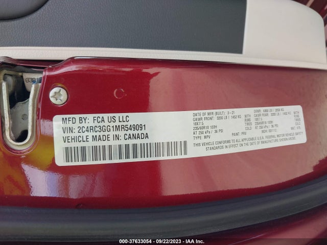 2021 CHRYSLER PACIFICA LIMITED VIN: 2C4RC3GG1MR549091