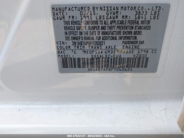 Nissan SENTRA SV 2015 3N1AB7AP8FY260621 Image 9