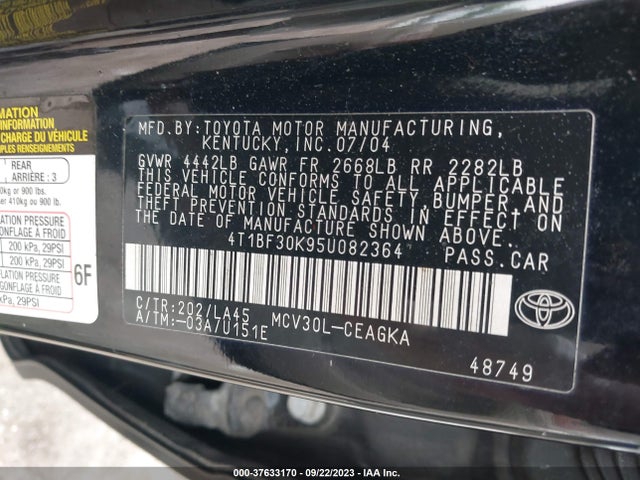 2005 TOYOTA CAMRY LE/XLE VIN: 4T1BF30K95U082364