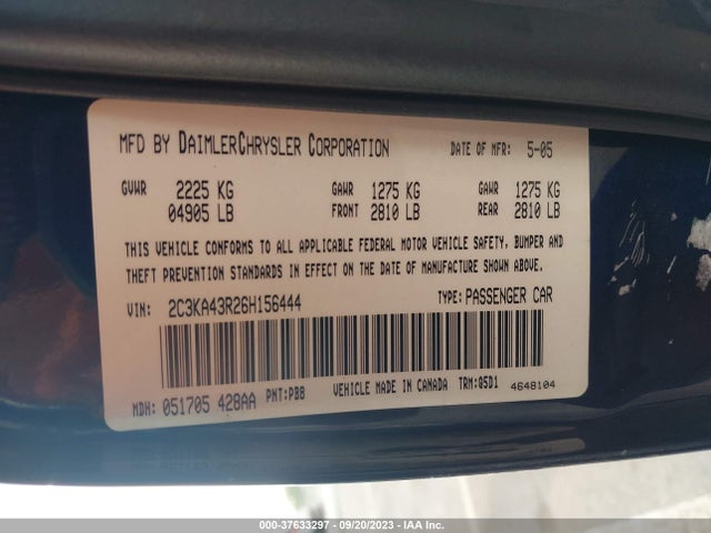 2006 CHRYSLER 300 VIN: 2C3KA43R26H156444
