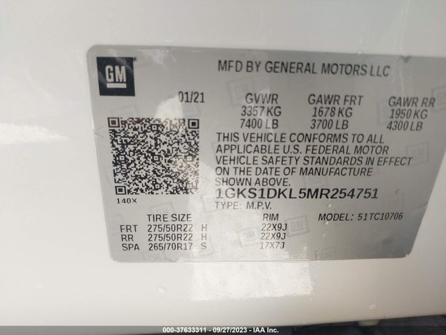 GMC YUKON DENALI 2021 1GKS1DKL5MR254751 Image 9