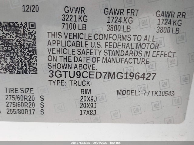 GMC Sierra 1500 4wd  Short Box Elevation 2021 3GTU9CED7MG196427 Image 9