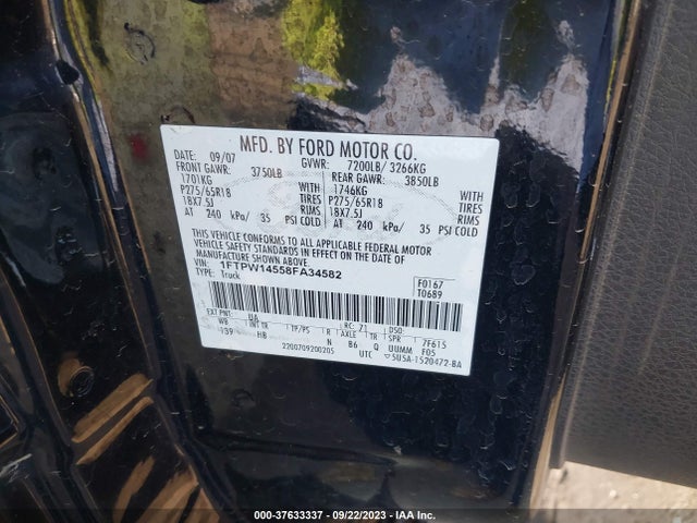 2008 FORD F-150 XLT/FX4/LARIAT VIN: 1FTPW14558FA34582