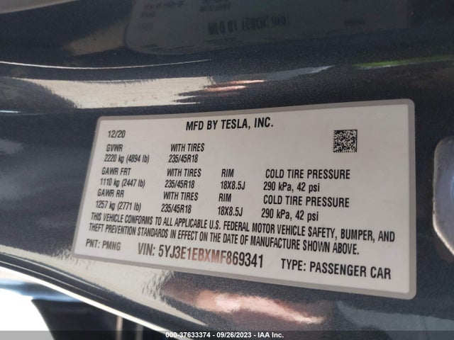 2021 Tesla 3, VIN: 5YJ3E1EBXMF869341