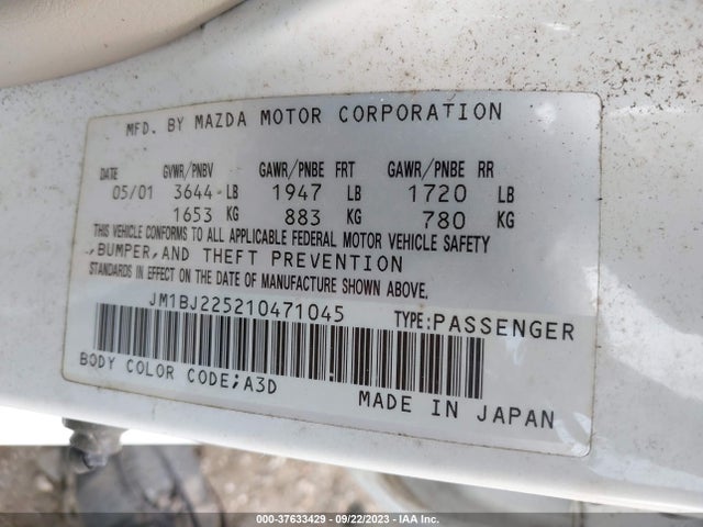 2001 MAZDA PROTEGE LX/ES VIN: JM1BJ225210471045