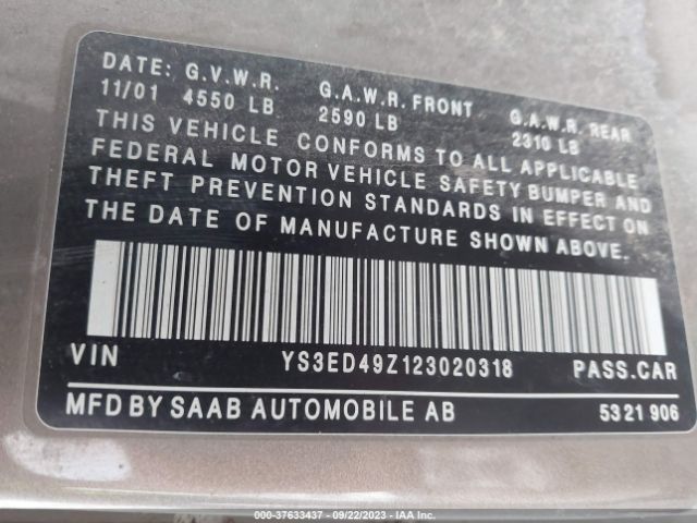 2002 SAAB 9-5 YS3ED49Z123020318 Photo 8