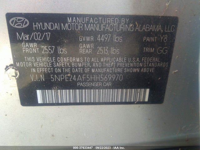 Hyundai Sonata 2.4l 2017 5NPE24AF5HH569970 Image 9