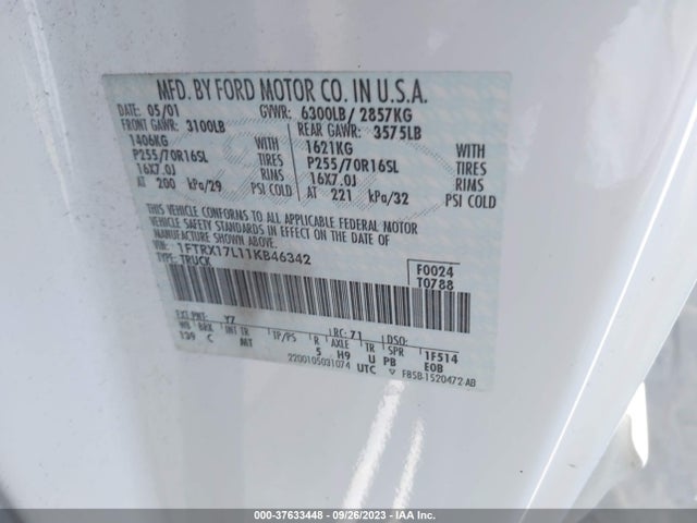 2001 FORD F-150 XL/LARIAT/XLT VIN: 1FTRX17L11KB46342