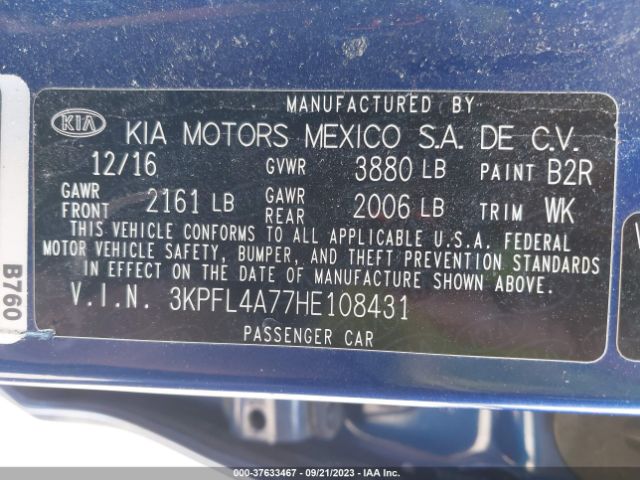 3KPFL4A77HE108431 KIA FORTE LX