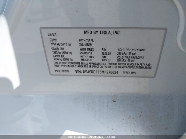 5YJYGDEE5MF270634 Tesla Model Y Long Range