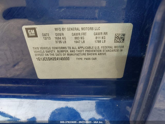 Chevrolet Sonic Lt Auto 2014 1G1JC5SH2E4149000 Image 9
