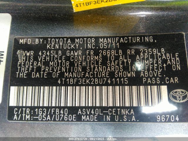 2011 TOYOTA CAMRY 4T1BF3EK2BU741115 Photo 8