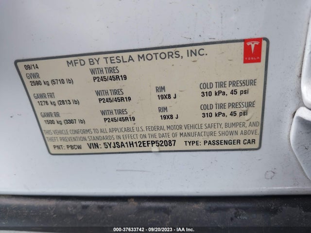5YJSA1H12EFP52087 Tesla Model S 60 Kwh Battery/p85