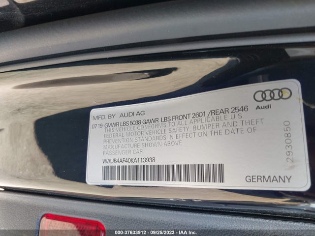 WAUB4AF40KA113938 Audi S4 Premium Plus