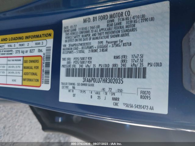 3FA6P0LU7HR302035 Ford Fusion Hybrid Se