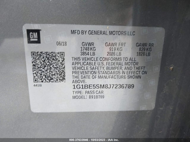 Chevrolet CRUZE LT 2018 1G1BE5SM8J7236789 Image 9