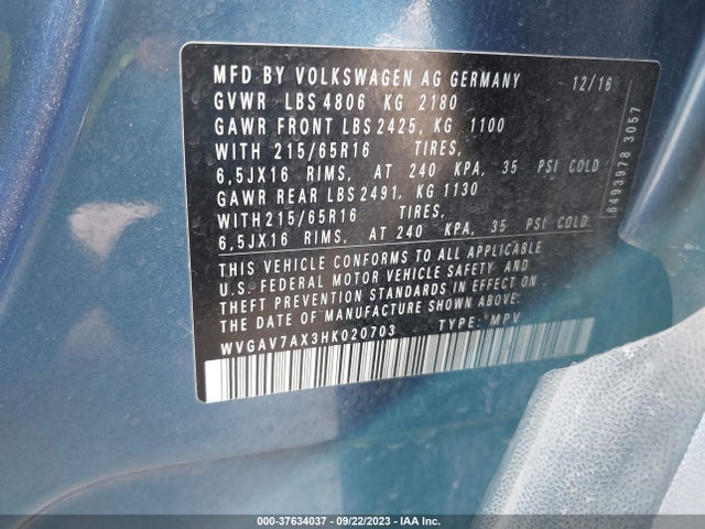 WVGAV7AX3HK020703 Volkswagen TIGUAN
