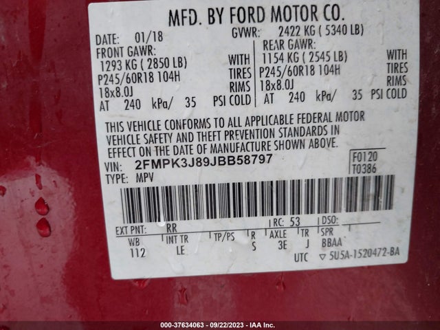 Ford EDGE SEL 2018 2FMPK3J89JBB58797 Image 9