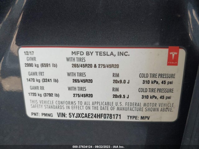 Tesla Model X 90d/75d/100d 2017 5YJXCAE24HF078171 Image 15