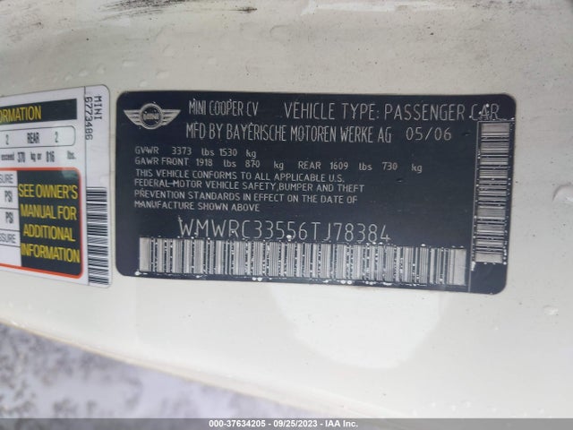 2006 MINI COOPER HARDTOP WMWRC33556TJ78384 Photo 8