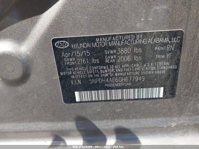 Hyundai ELANTRA SE 2016 5NPDH4AE6GH677949 Image 15