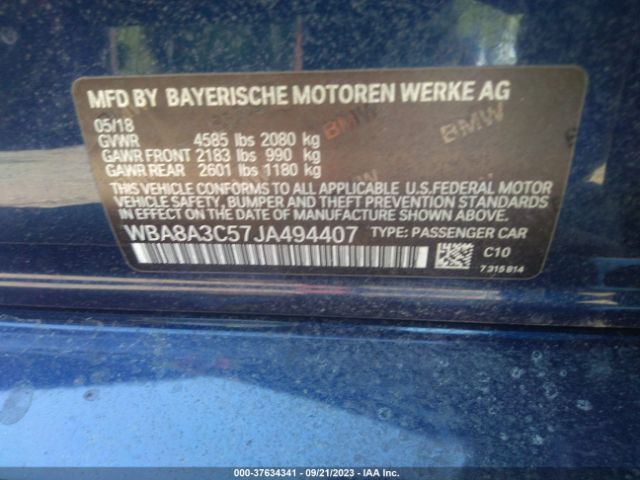 WBA8A3C57JA494407 BMW 3 Series 320i Xdrive