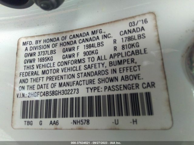 2HGFC4B58GH302273 Honda Civic Coupe Lx