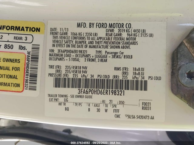 Ford FUSION SE 2014 3FA6P0HD6ER198321 Image 9